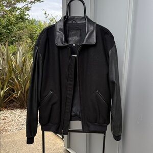 Men's Black Leather and wool Jacket